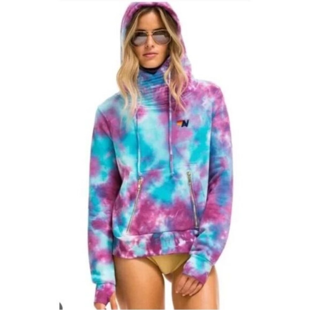 Aviator Nation Ninja Hoodie Tie Dye Pink Blue Sz XS